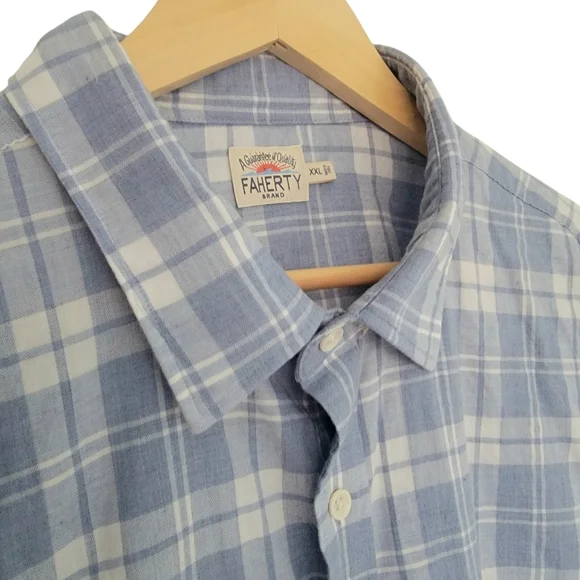 Faherty Ventura Light Blue Plaid Sport Shirt Cotton Stretch Mens Button … - Picture 12 of 16